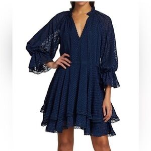 Alice + Olivia Joanne Midnight Blue Handkerchief Lace Dress | 4
